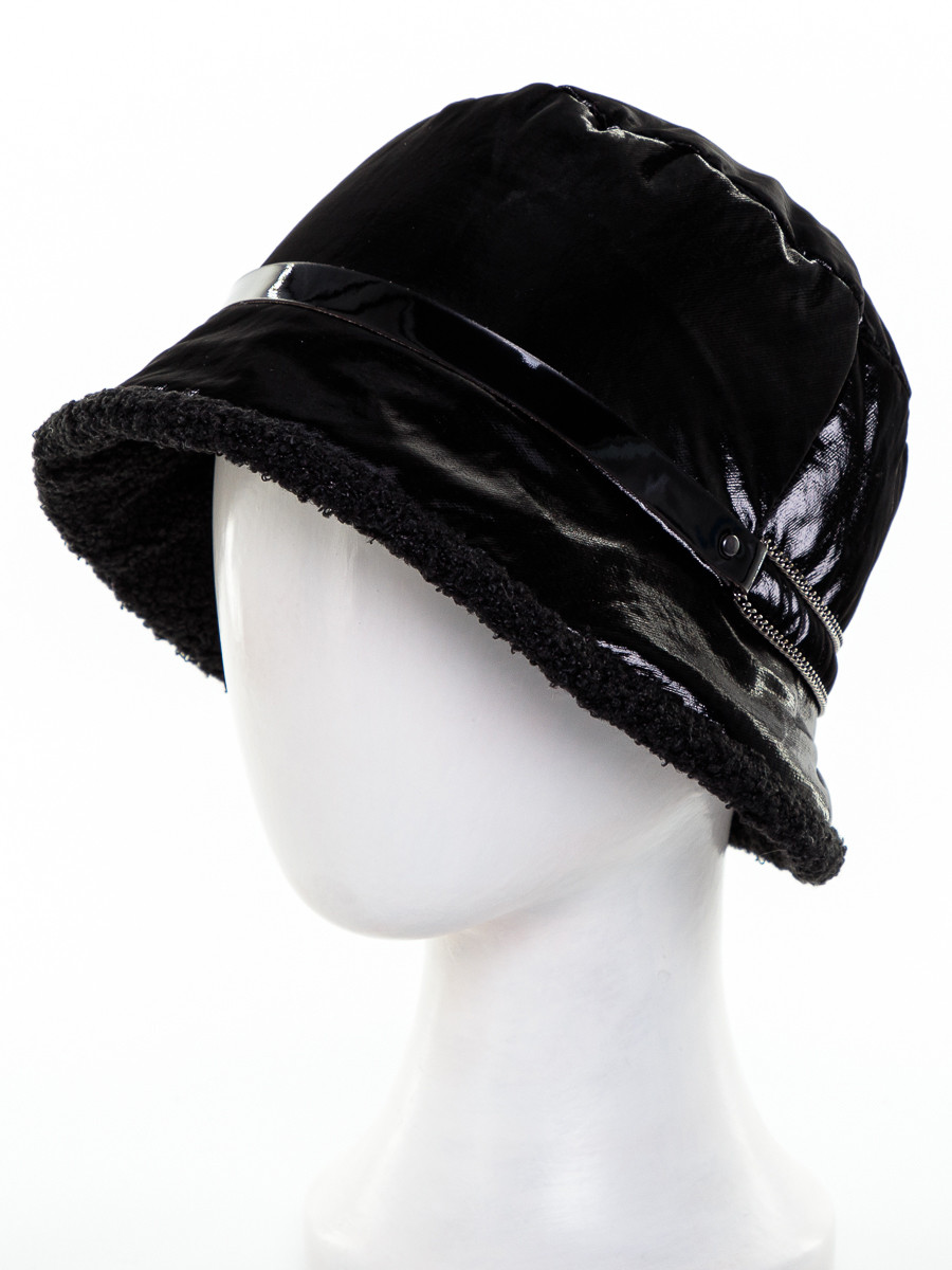 Ева шляпка плащевка металлик на фл.п. черный + трикотаж барашек черный