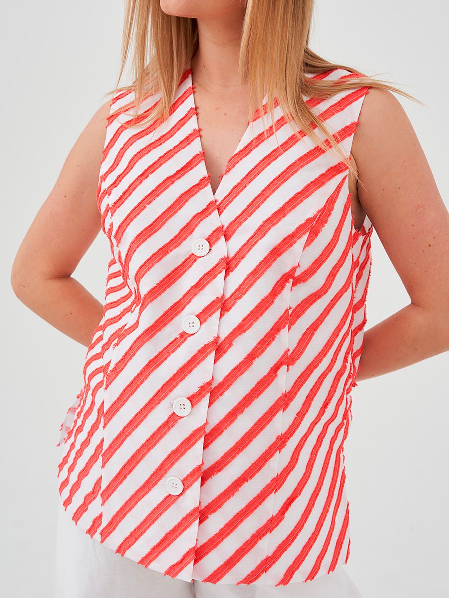 Анна удлиненный жилет хлопок Диагональ коралловый р-р L