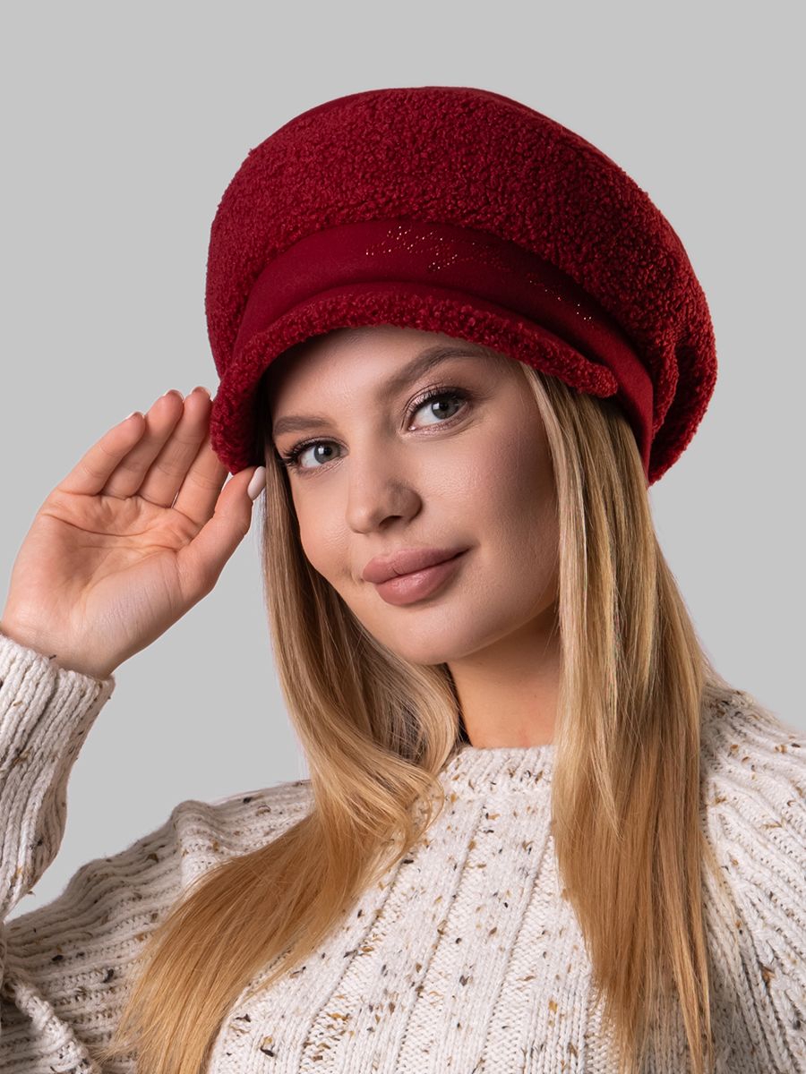 Венера стиль шик кепка кашемир на фл.п. вишневый + трикотаж барашек бордовый