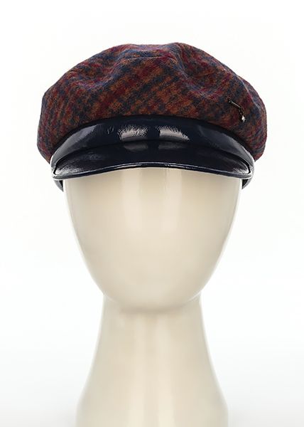 Жаклин кепка трикотаж ворсовый клетка на тр.п. синий