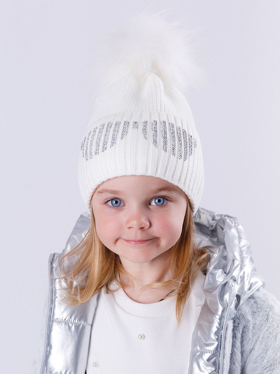 Очки помпон kids VIP шапочка АБ вязка молочный р-р 52-54