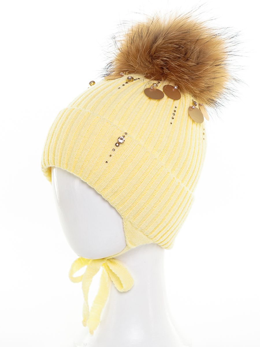 Пайетки помпон kids VIP шапочка МЛ вязка желтый р-р 52-54