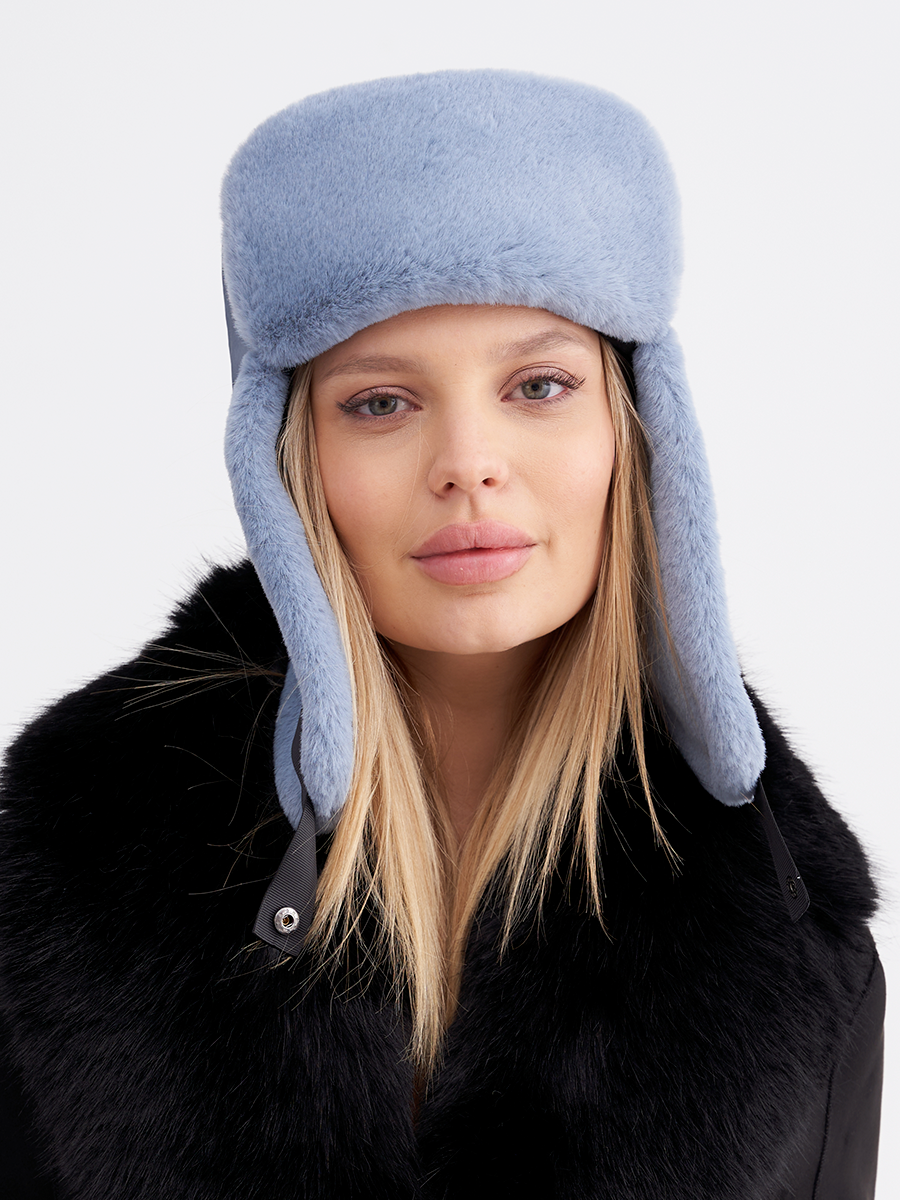 Тиффани ушанка кашемир на фл.п. джинсовый меланж + экомех рекс джинсовый