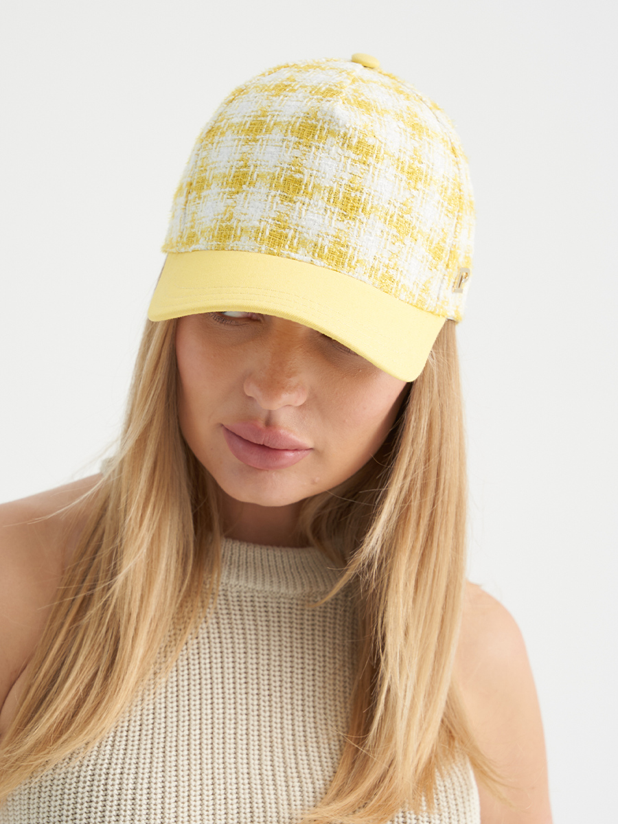 Лого тренд бейсболка 009/у букле клетка желтый + джинса желтый