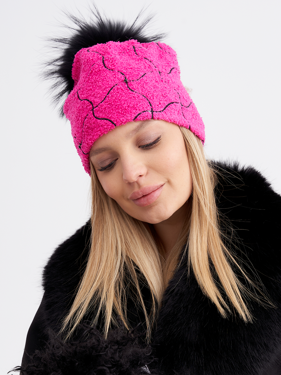 Янина помпон шапка 020/1 трикотаж барашек на фл.п. фуксия