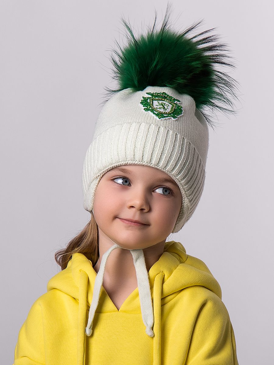 Герб лев шеврон помпон kids VIP шапочка 003 вязка мятный р-р 50-52