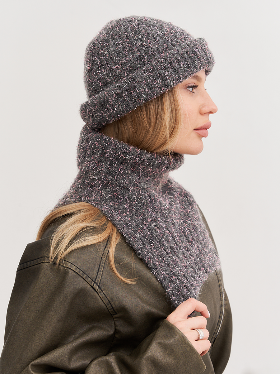 Альмира шапка метелица серый-розовый