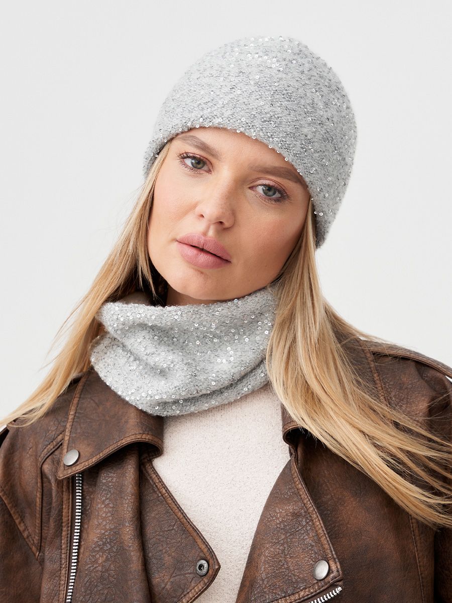 Мур шапка альпака + пайетки серый
