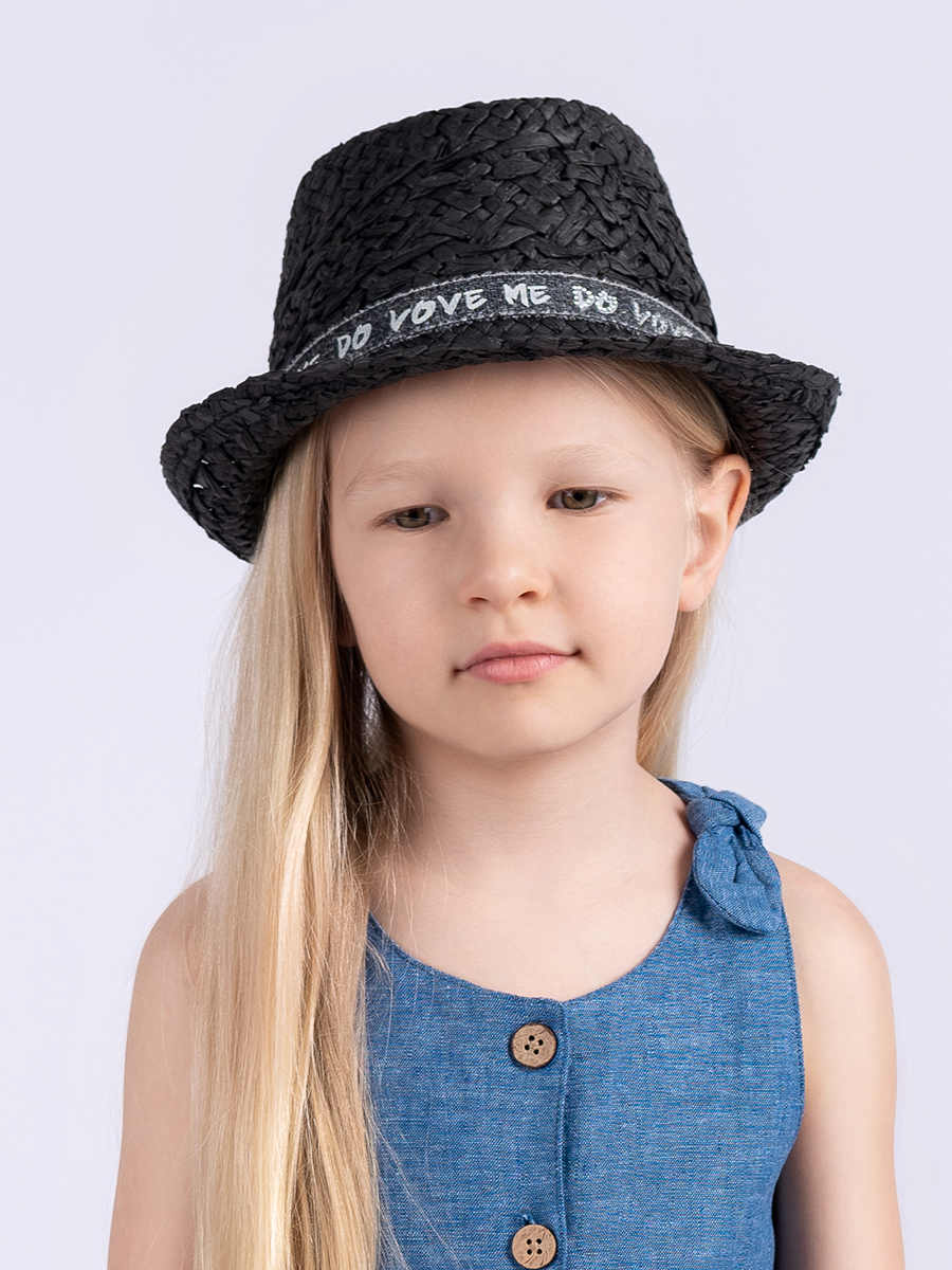Кайли тесьма Love Me шляпа солома черный (отделка серый) р-р 52-53