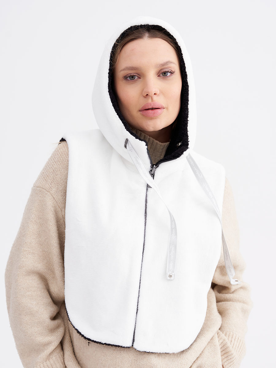 Саша двусторонний капюшон экомех пума белый + трикотаж барашек черный