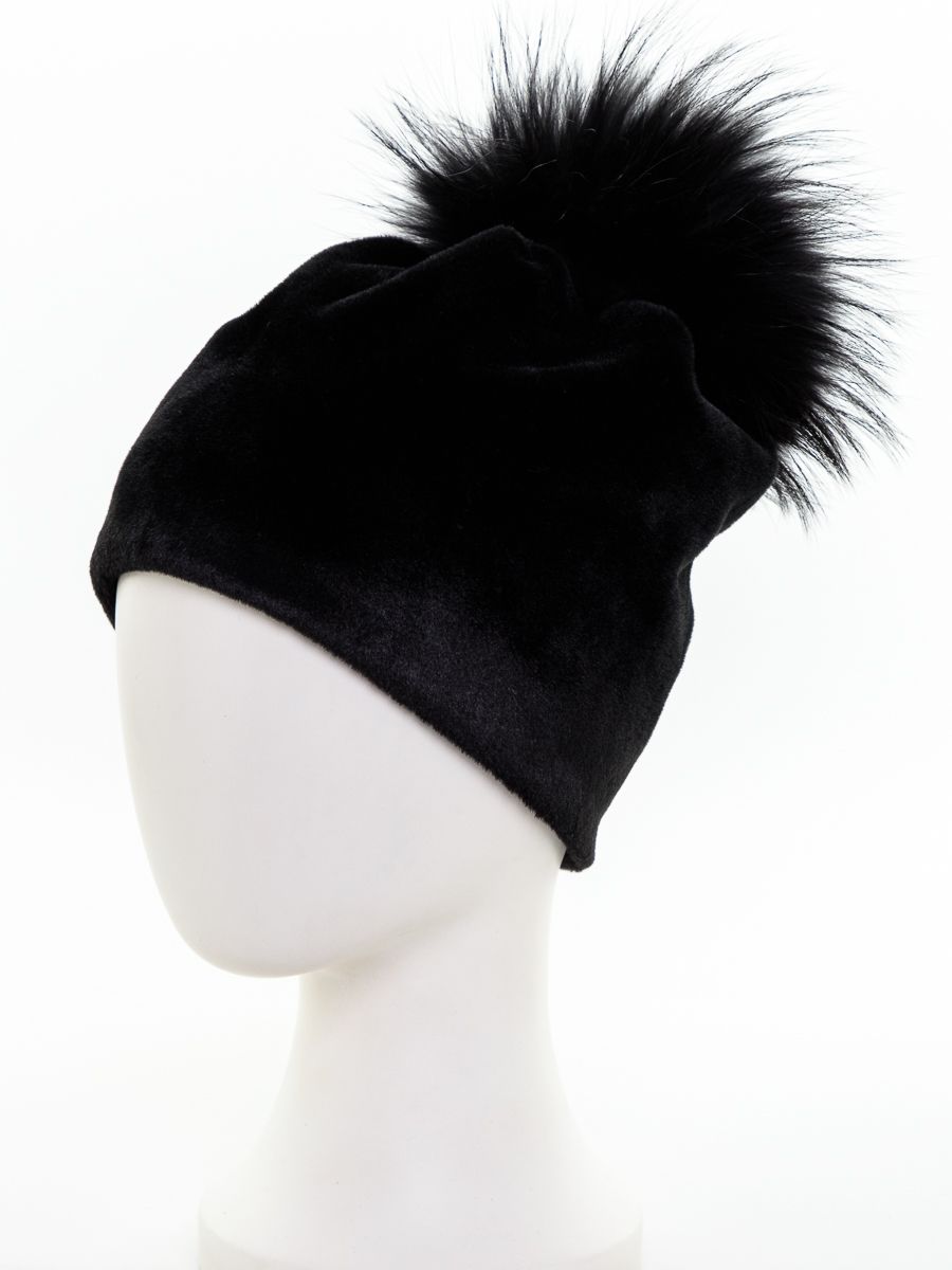Шапка помпон 107 экомех Пума на фл.п. черный