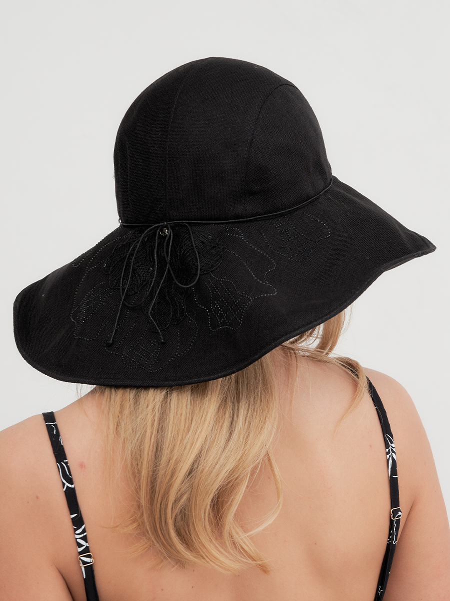 Ирис кружево шляпа лен черный