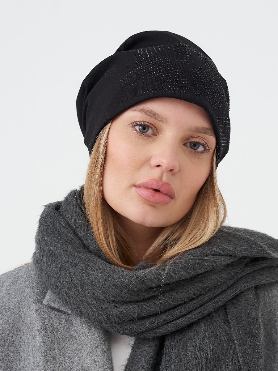 Джемма шапка 016 трикотаж К4 Премиум на тр.п. черный р-р 56-57