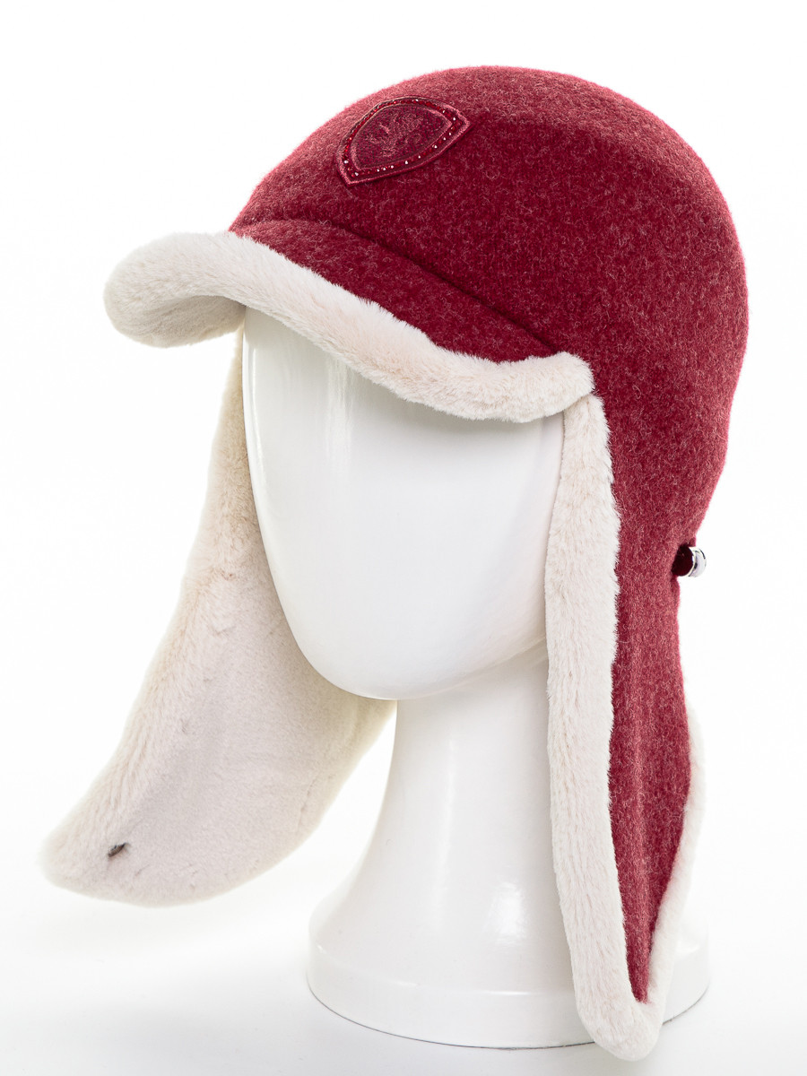 Беатрис кепка - ушанка на фл.п. красный меланж 330916 + экомех рекс слоновая кость