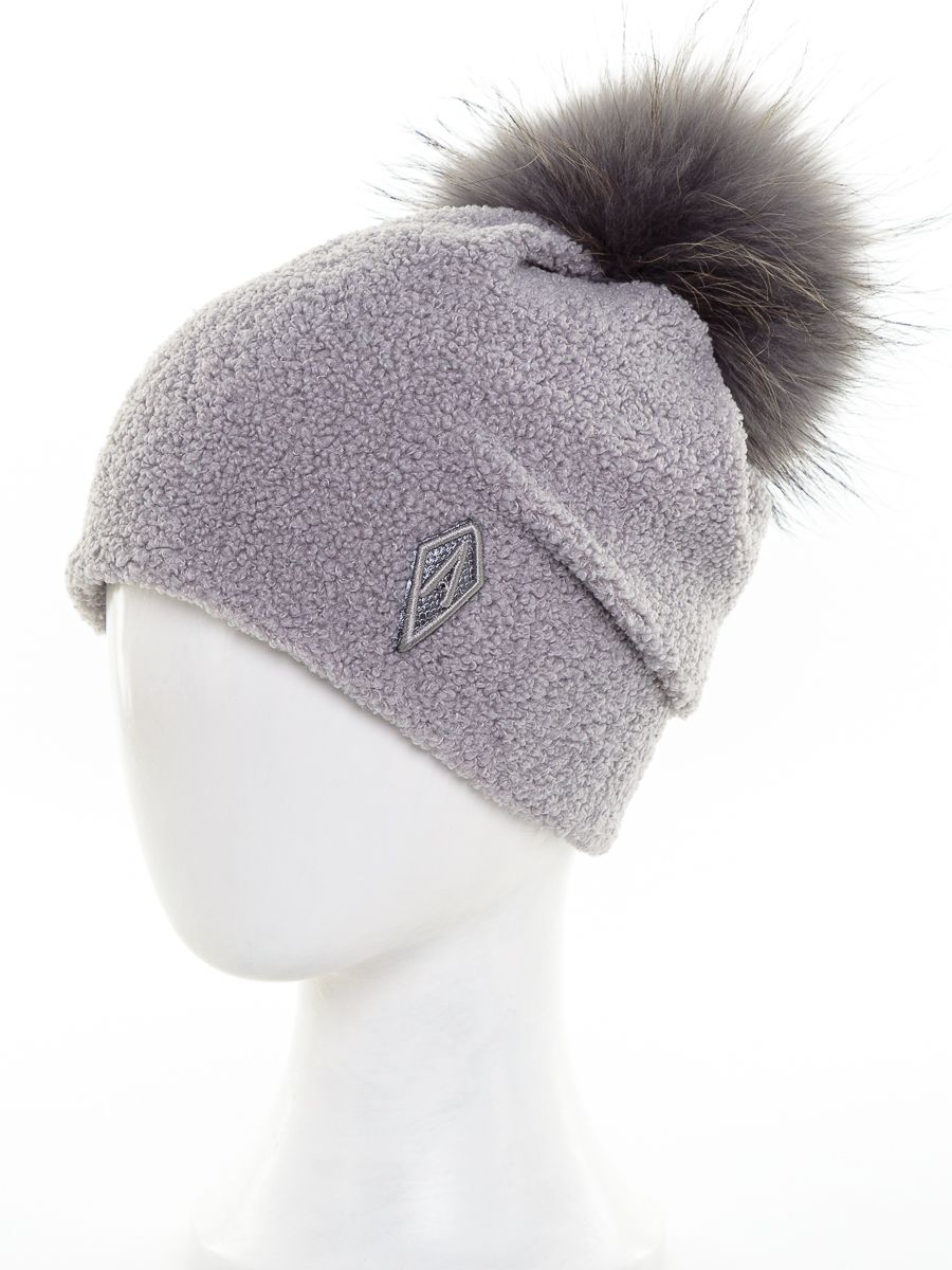 А шеврон помпон шапка 020/1 трикотаж барашек на фл.п. серый жемчуг
