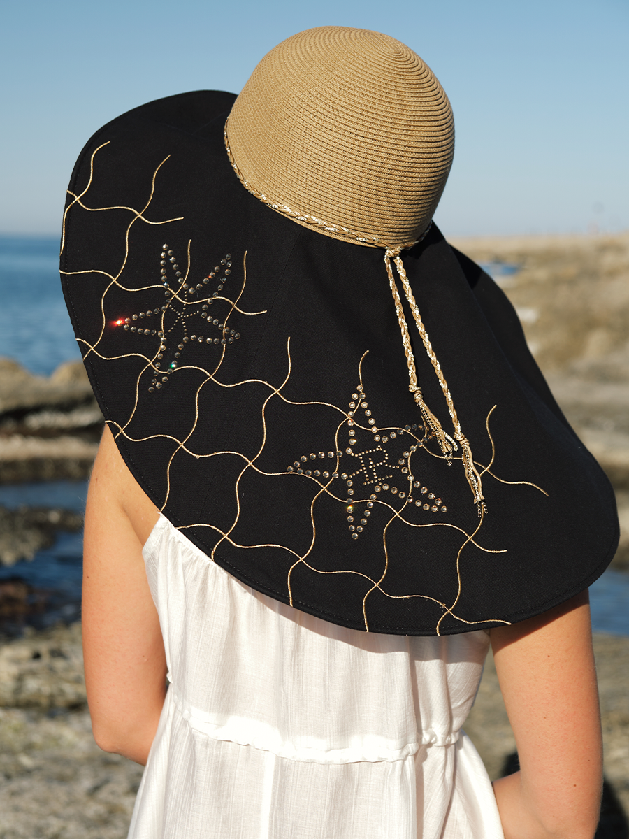 Лагуна супермакси шляпа солома бежевый + лен черный