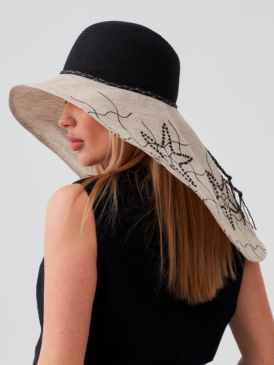 Лагуна супермакси шляпа солома черный + лен солома солнечная