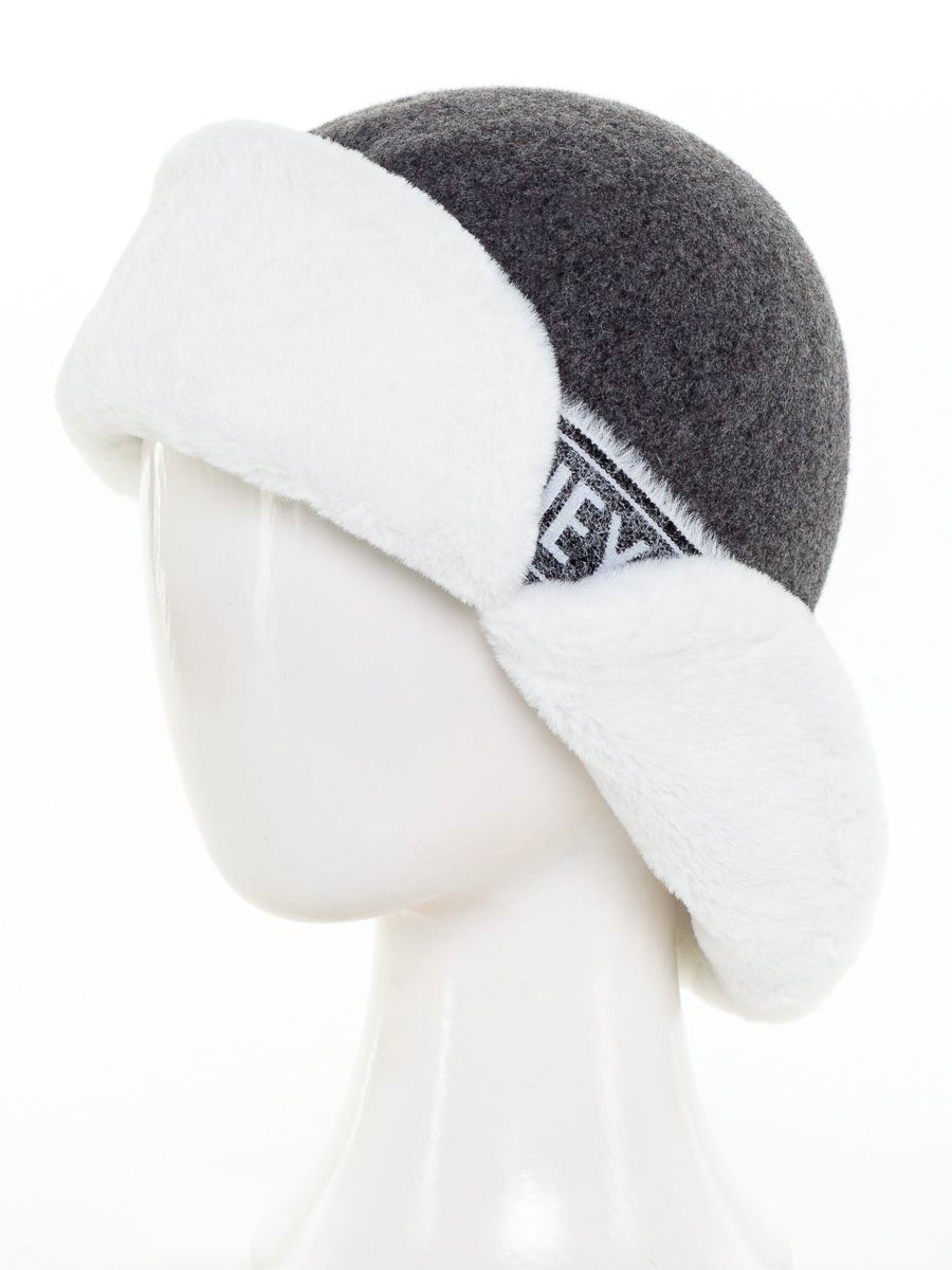 Марта 2 шляпка с отворотом на фл.п. асфальтовый меланж 380844 + экомех рекс белый