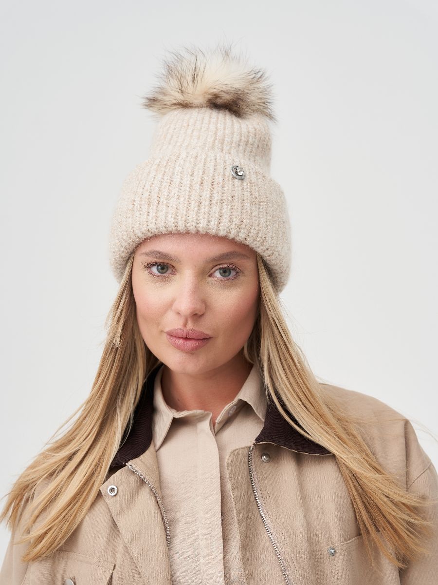 Рафаэла LP шайба помпон шапка мохер люрекс молочный + золото