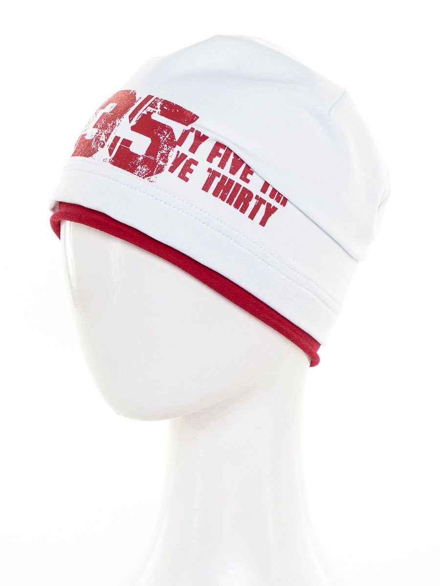 35 шапочка Д1015 футер белый + красный р-р 50-51