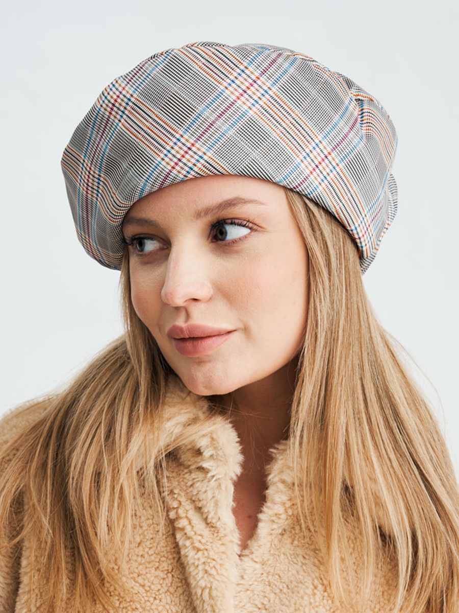 Ирэн берет плащевка клетка на тр.п. мультиколор + голубой