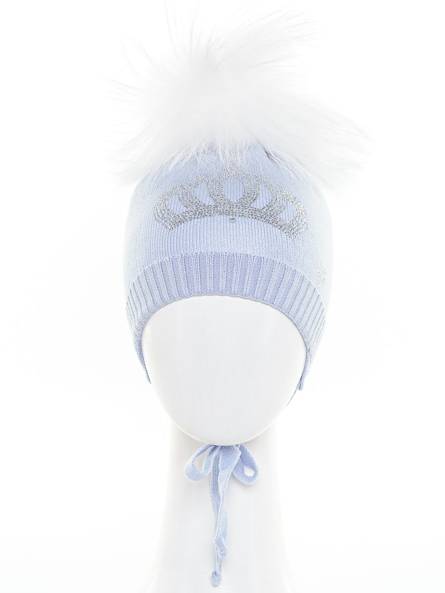 Корона помпон kids VIP шапочка КТ вязка голубой р-р 42-44