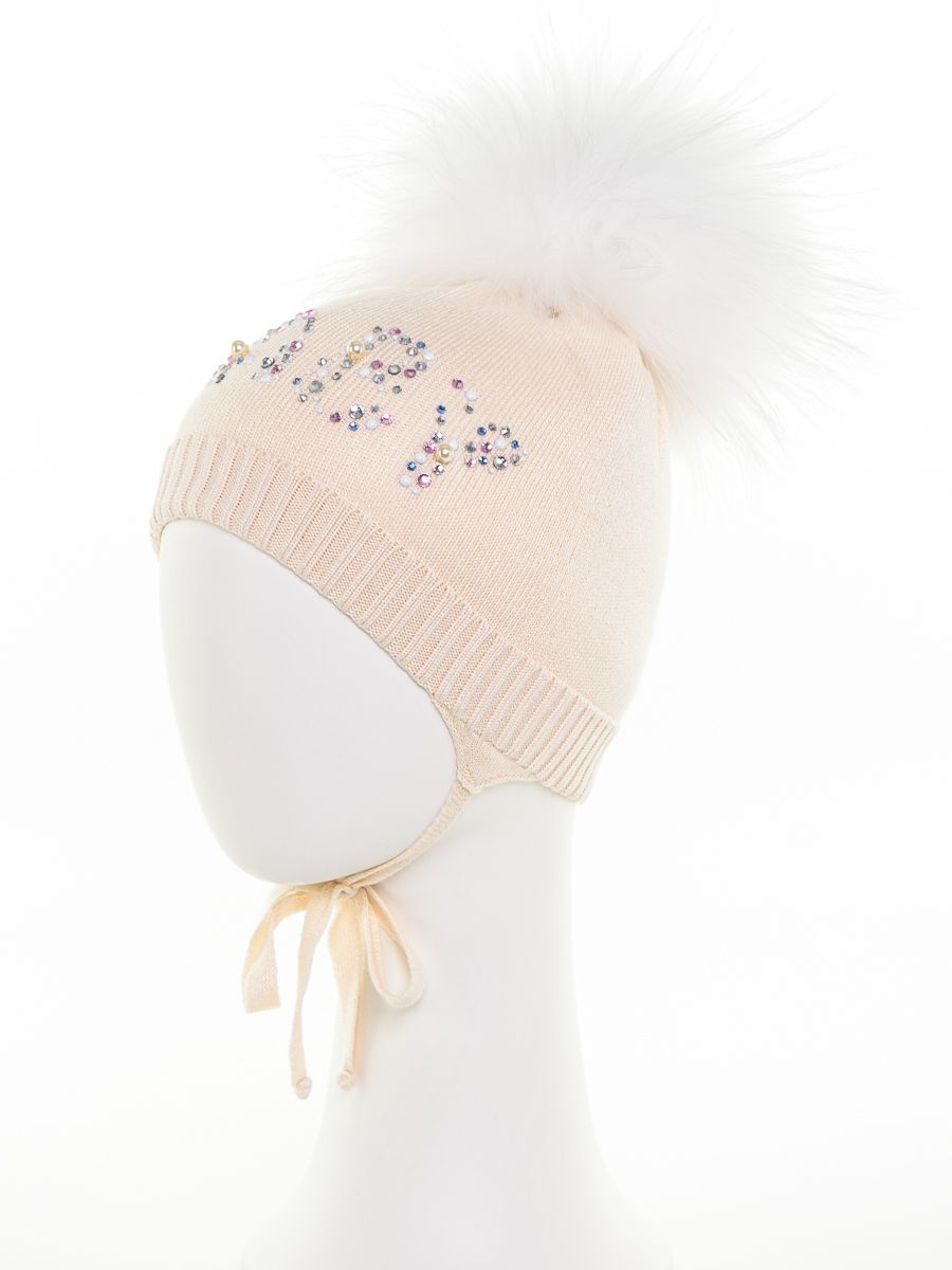 BABY помпон kids VIP шапочка КТ вязка бежевый светлый р-р 42-44