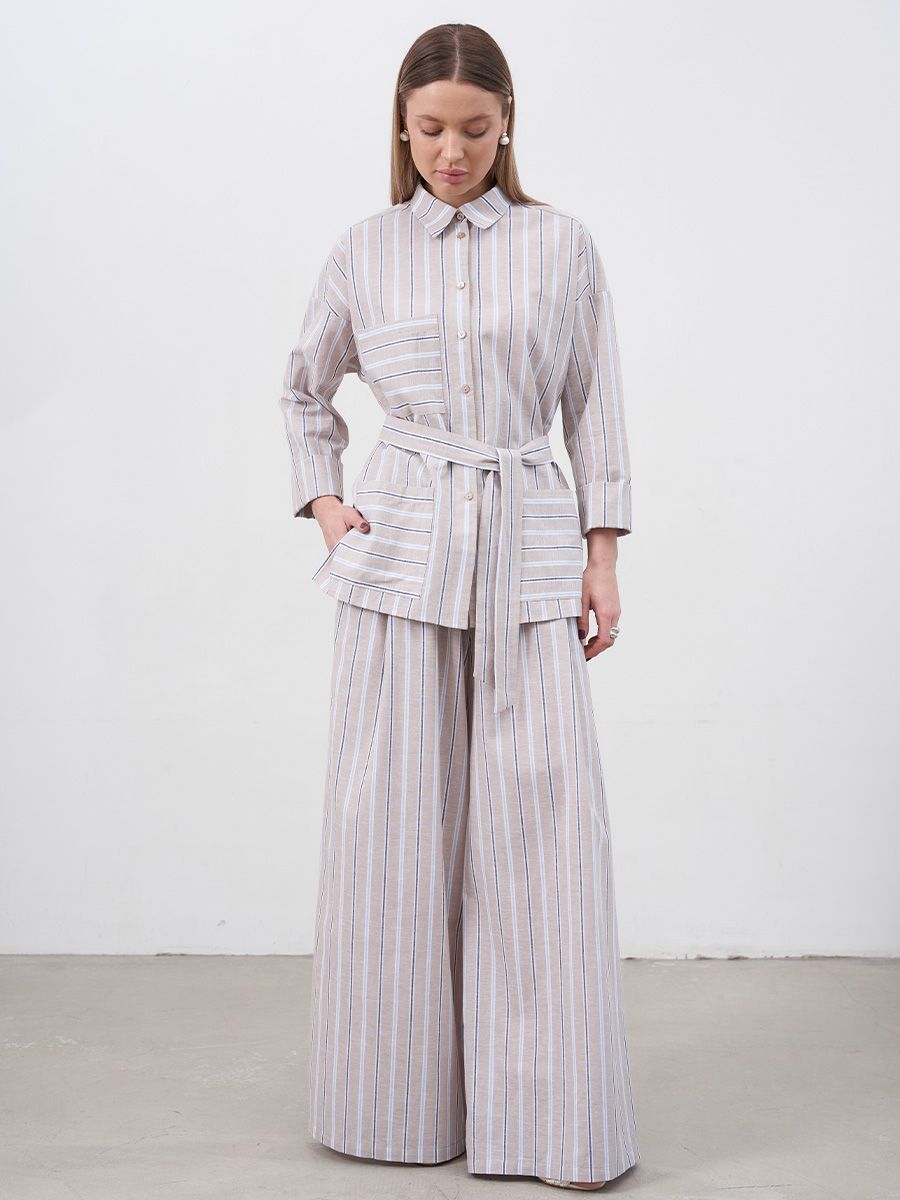 Даниэль комплект рубашка + брюки лен Полоса бежевый р-р 42-44