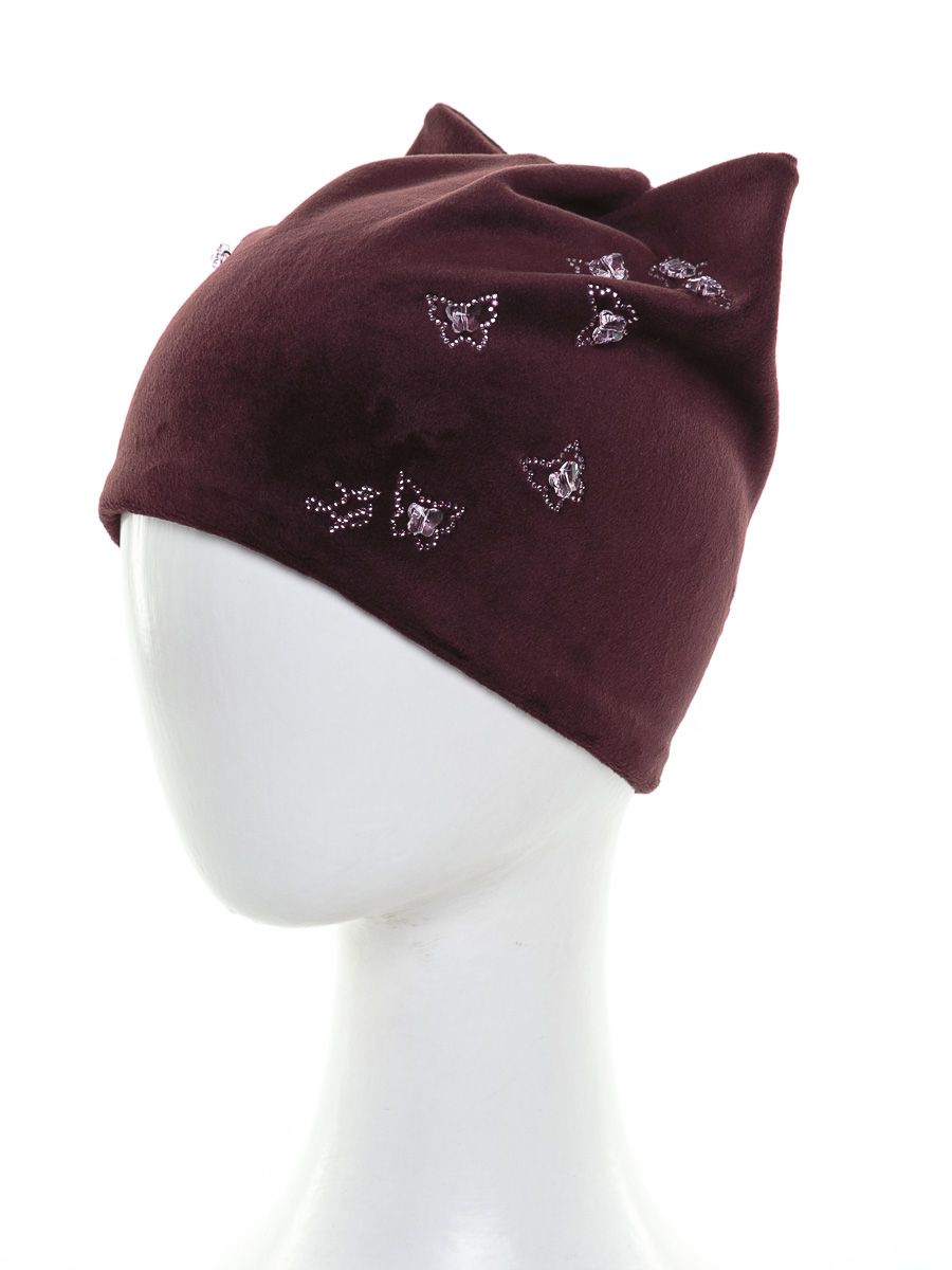 Бабочки россыпь шапочка 022 велюр на тр.п. сливовый р-р 52-53