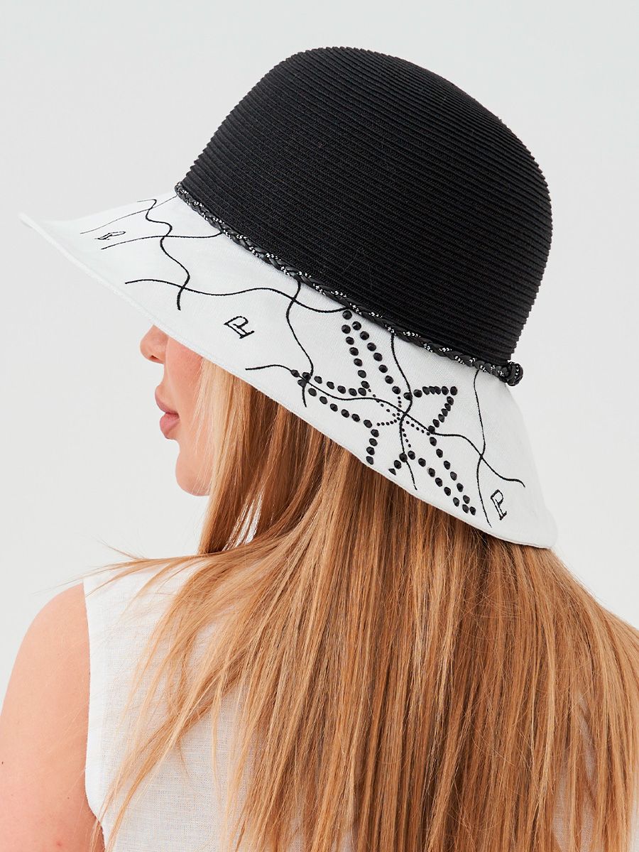 Лагуна 2 шляпа солома черный + лен белый