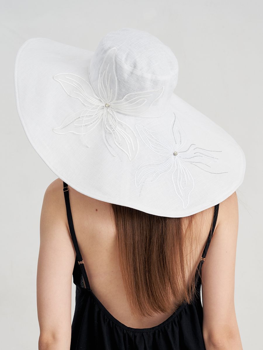 Лилия кружево макси шляпа лен белый