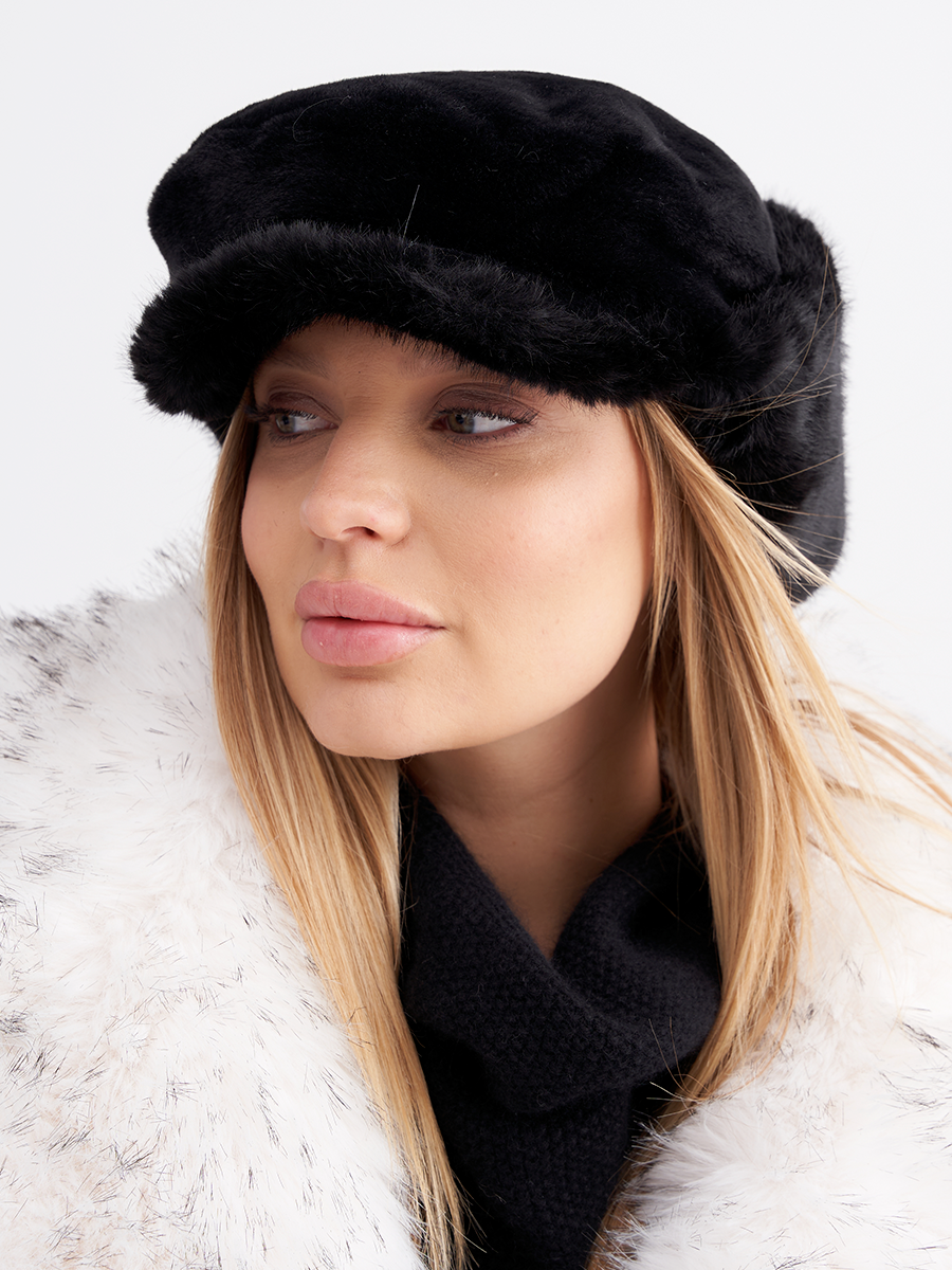 Роберта кепка с ушками экомех пума на фл.п. черный + экомех Ласка черный