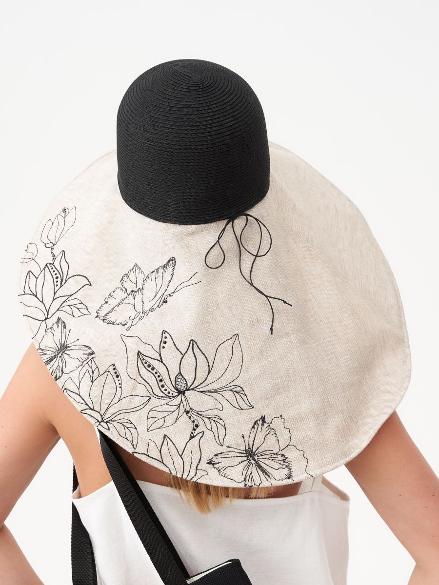 Магнолия супермакси шляпа солома черный + лен солома солнечная