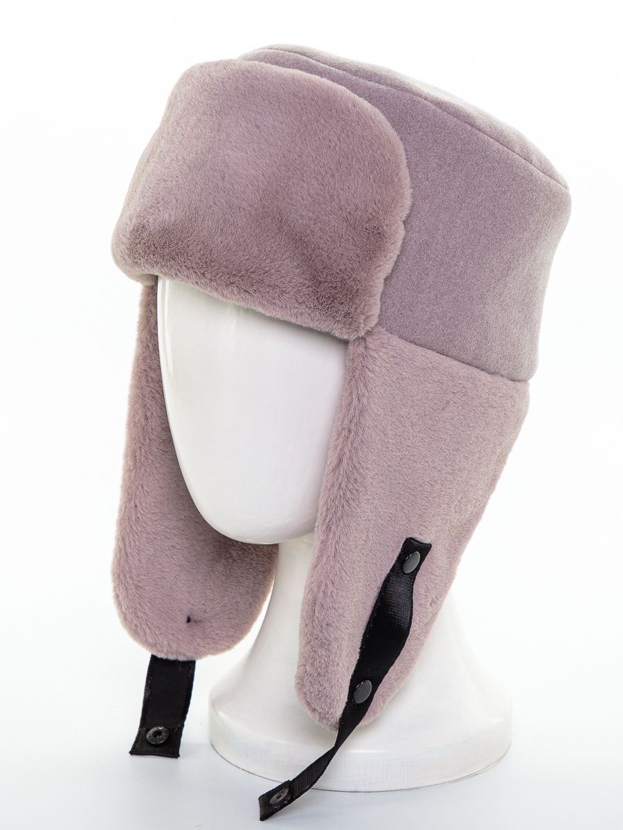 Тиффани ушанка кашемир на утепл.п. пепельно-розовый меланж + экомех рекс пепельно-розовый