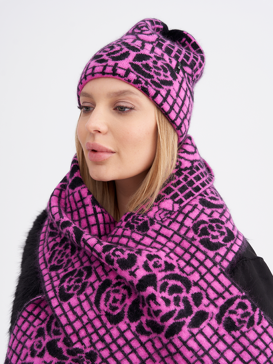 Спенсер комплект шапка + шарф енот фуксия + черный