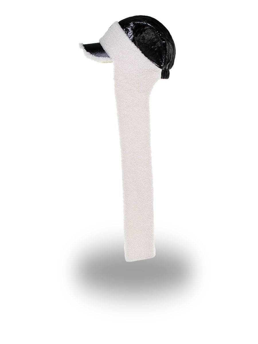 Сабина FREE шеврон ушанка плащевка металлик на фл.п. черный + трикотаж барашек белый р-р 50-51