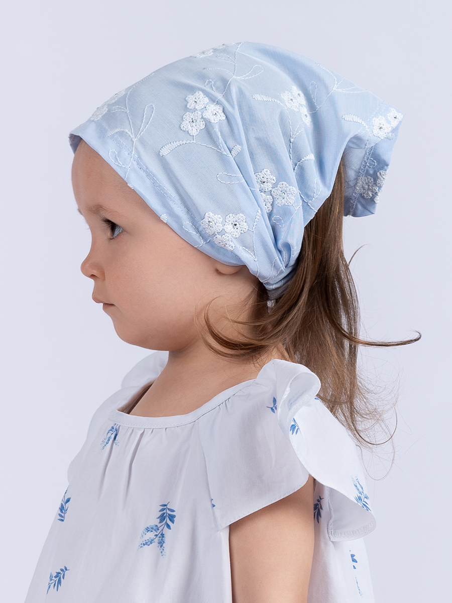 Лили косынка хлопок Цветы вышивка голубой р-р 46-47