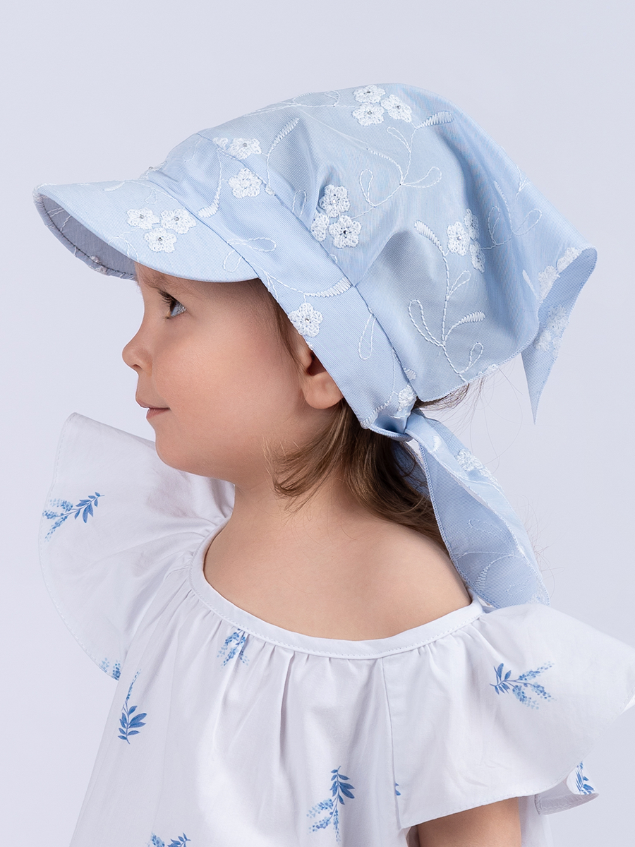 Соня косынка с козырьком хлопок Цветы вышивка голубой р-р 46-47