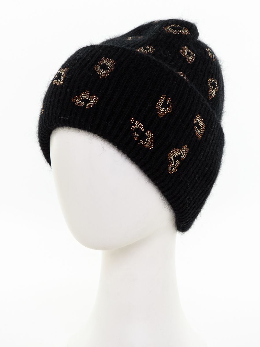 Пятна леопард kids VIP шапочка ФР вязка на фл.п. черный р-р 53-55