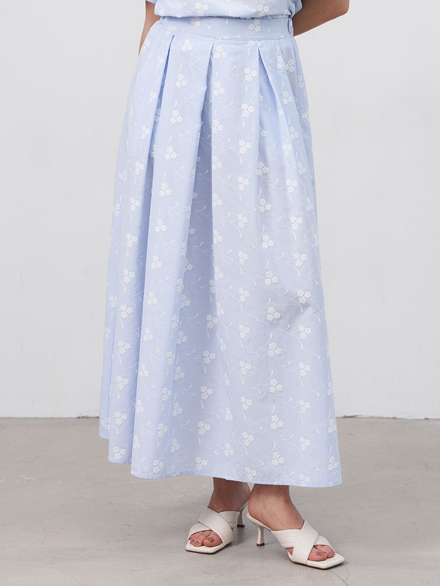 Юлия юбка хлопок Цветы вышивка голубой р-р L