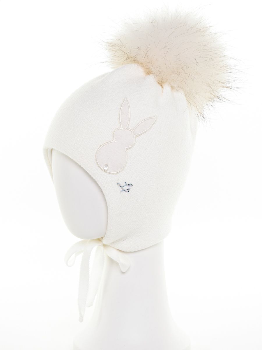Зайчик шеврон помпон kids VIP шапочка УШ вязка молочный р-р 52-54