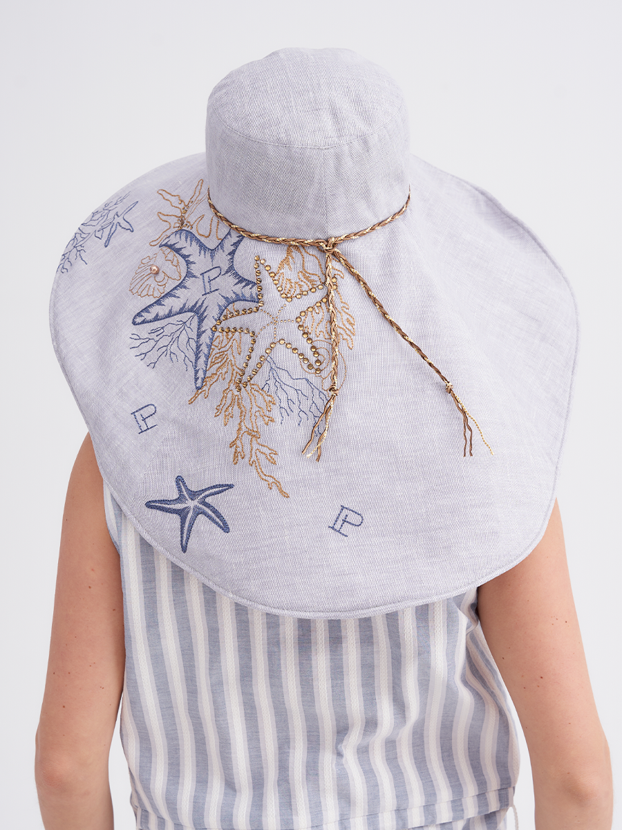 Океан супермакси шляпа лен серо-голубой