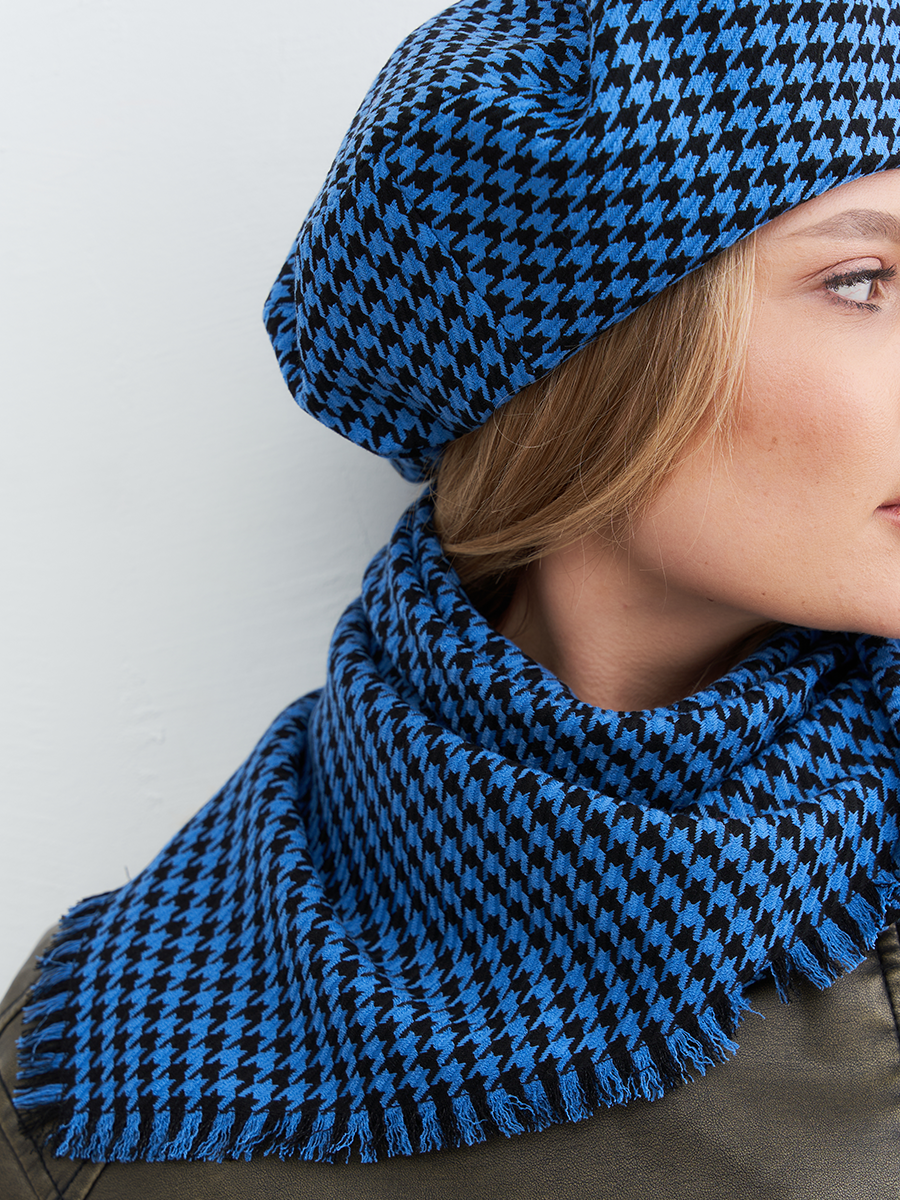 Платок ткань клетка пье-де-пуль васильковый