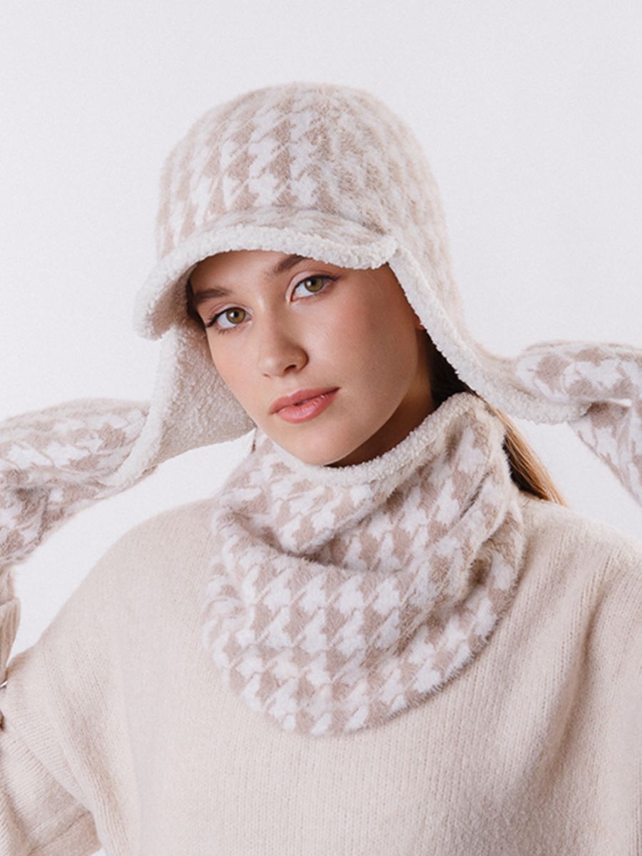 Манишка ангора гусиные лапки бежевый + трикотаж барашек белый