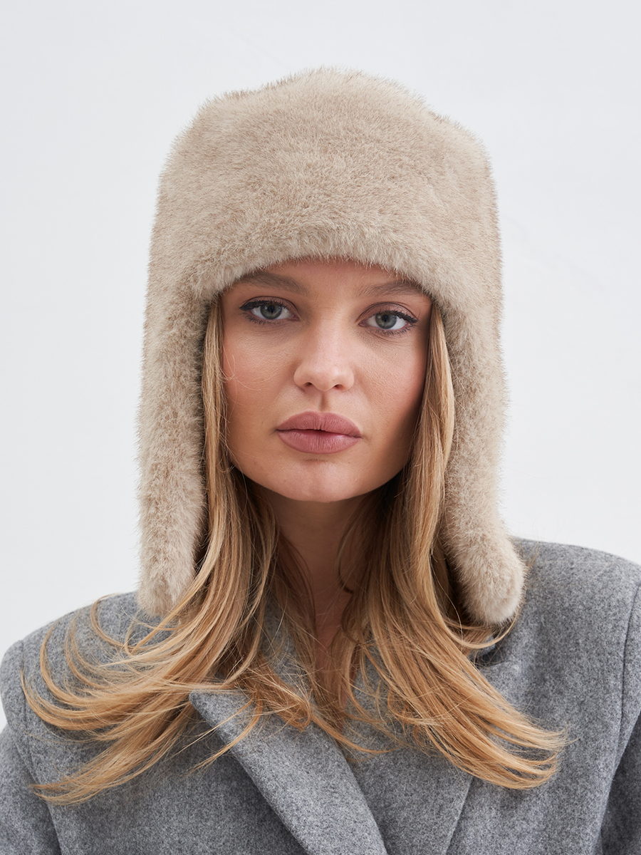 Элла ушанка экомех Норка на фл.п. бежевый