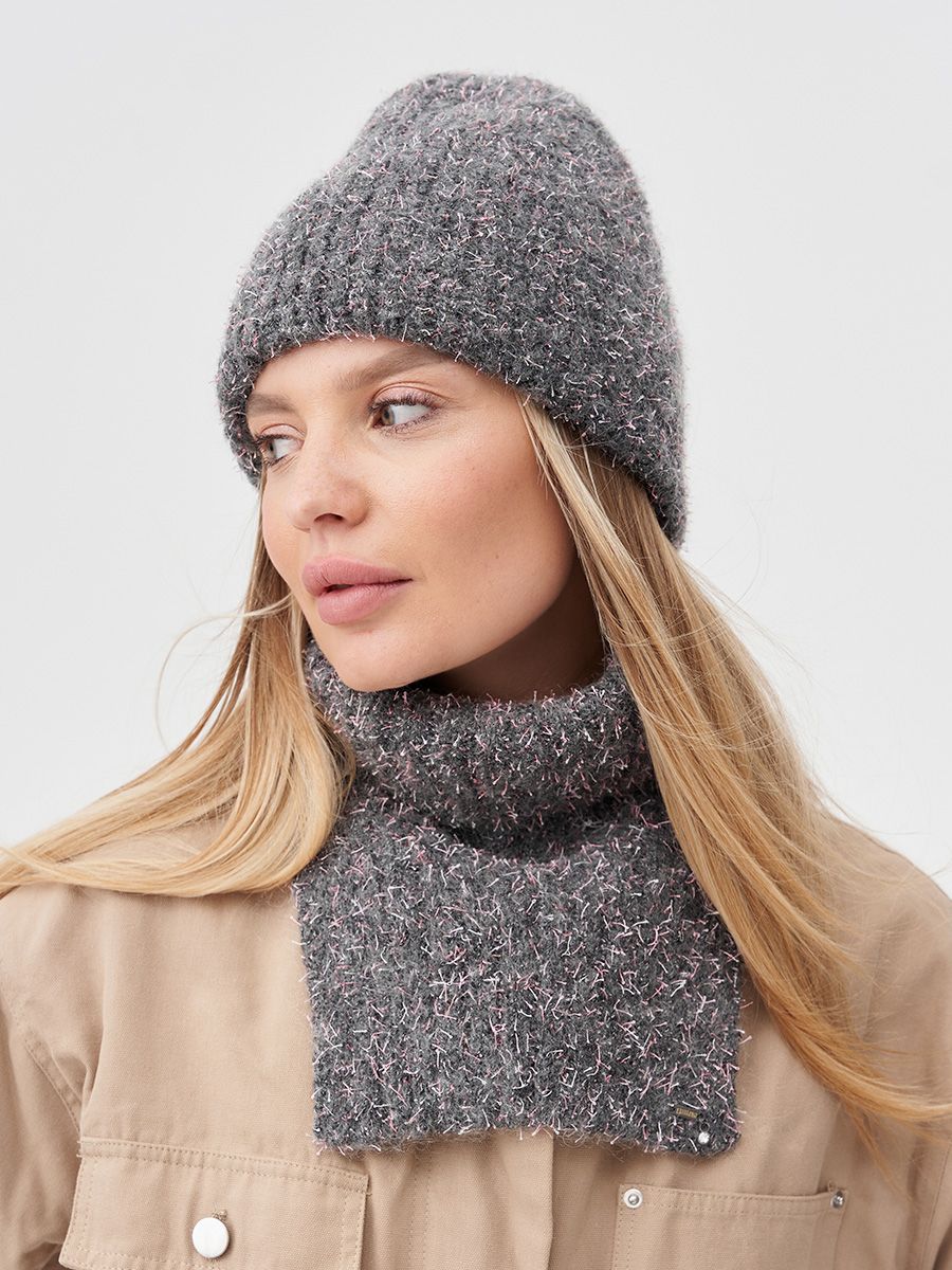 Сара шапка метелица серый-розовый