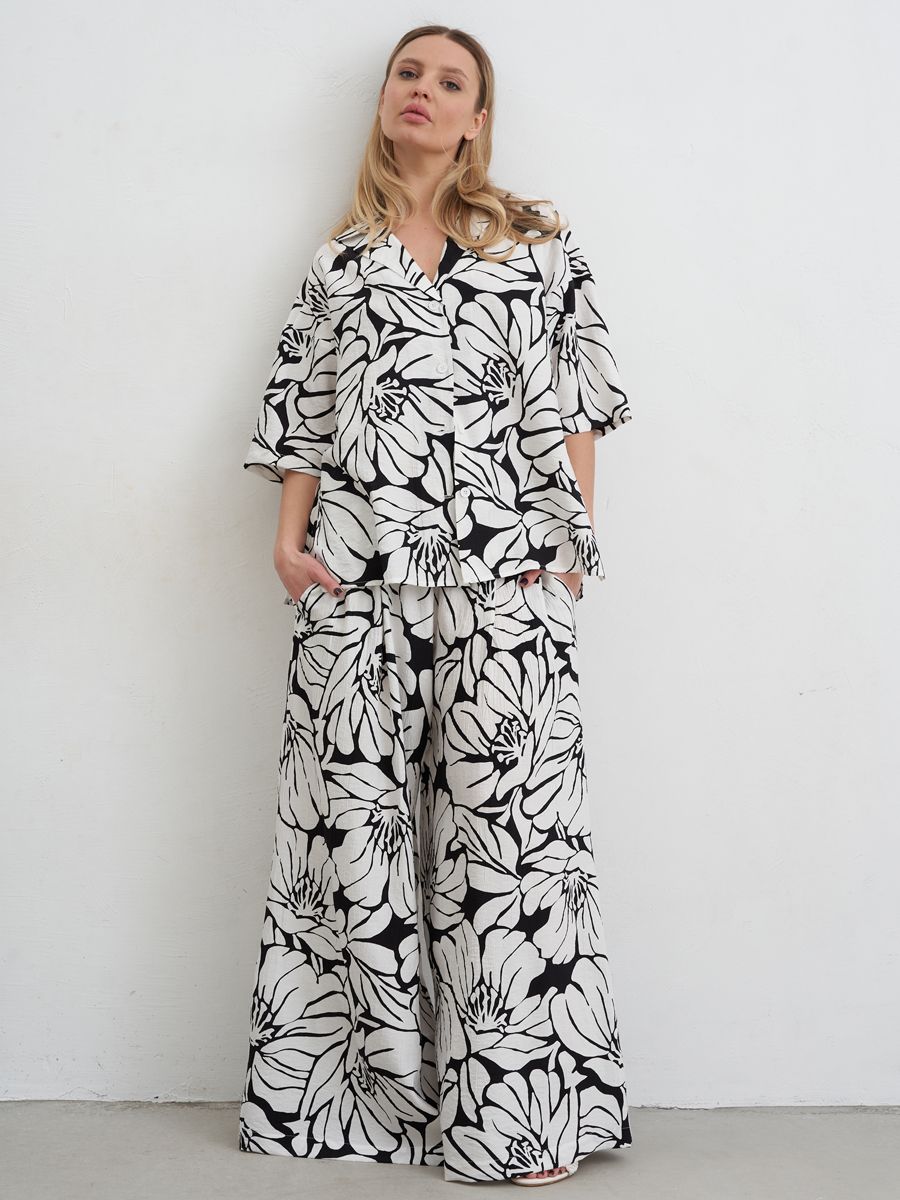 Бали комплект рубашка + брюки вискоза Арабеска черно-белый р-р 42-44