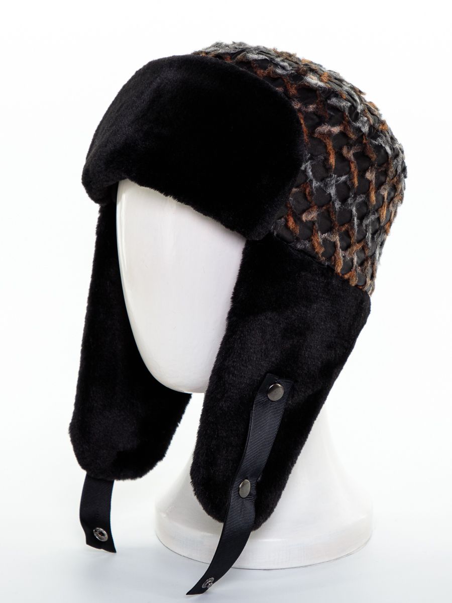 Тиффани ушанка плащевка ворс на утепл.п. черно-рыжий + экомех рекс черный