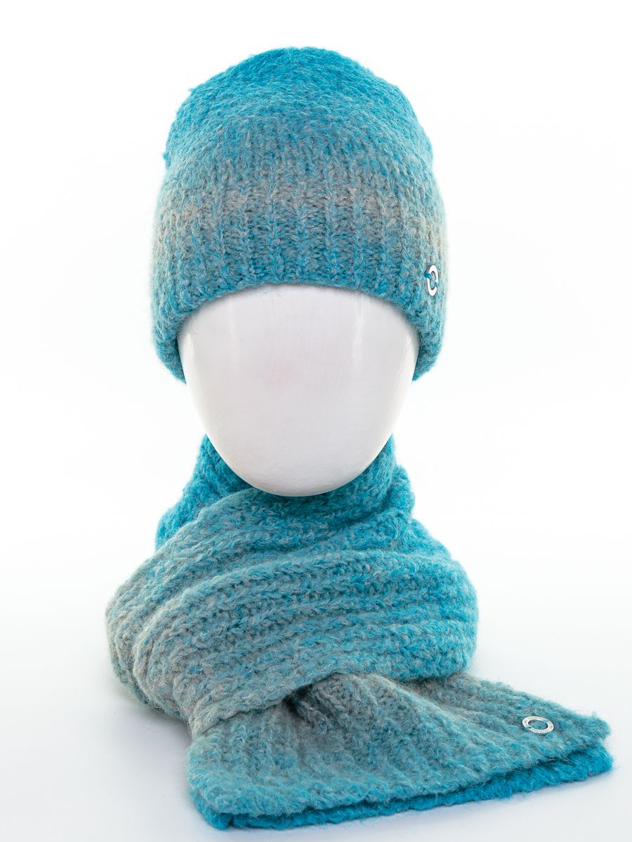 Лантана шапка + Чина шарф комплект альпака голубой