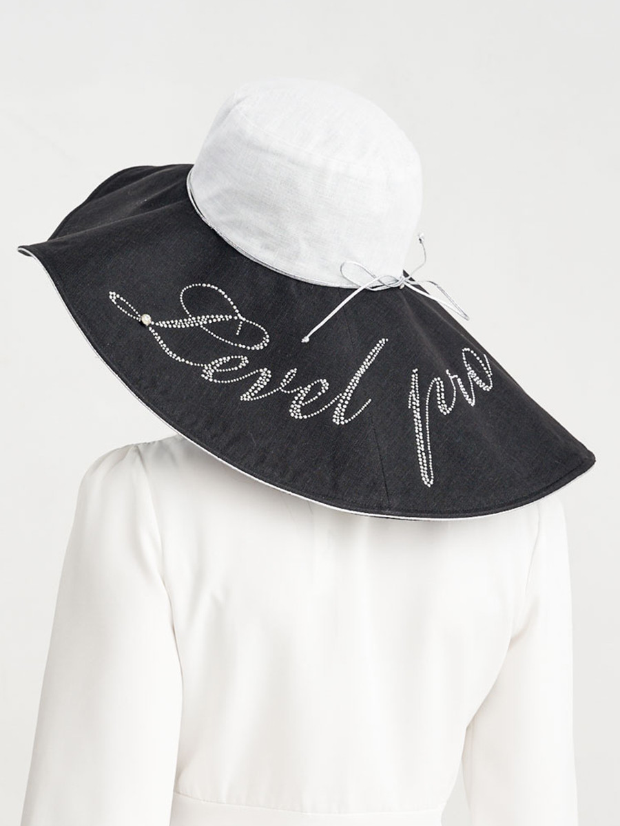 Росчерк бренд макси шляпа лен белый + черный (отделка серебро)